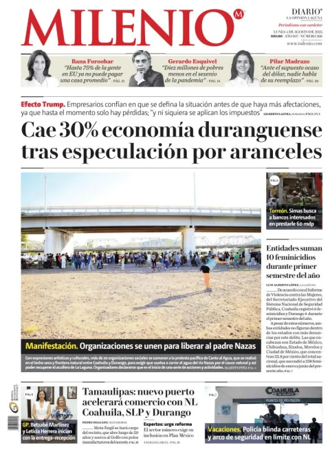 Portada de Milenio Laguna del lunes, 4 de agosto de 2025