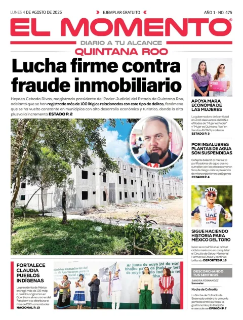 Portada de El Momento Quintana Roo del lunes, 4 de agosto de 2025