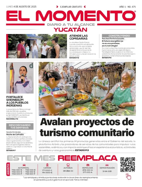 Portada de El Momento Yucatan del lunes, 4 de agosto de 2025