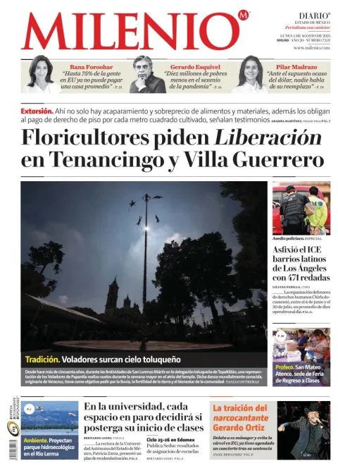 Portada de Milenio Edo de Mexico del lunes, 4 de agosto de 2025