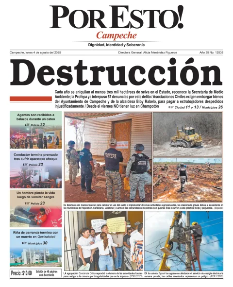 Portada de Por Esto (campeche) del lunes, 4 de agosto de 2025