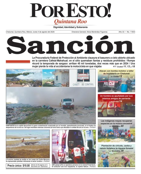 Portada de Por Esto (quintana Roo Chetumal) del lunes, 4 de agosto de 2025