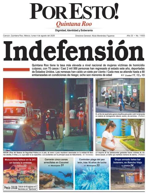 Portada de Por Esto (quintana Roo Cancun) del lunes, 4 de agosto de 2025