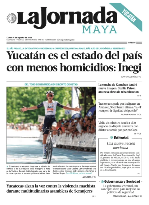 Portada de La Jornada Maya Yucatán del lunes, 4 de agosto de 2025