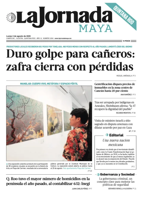 Portada de La Jornada Maya Quintana Roo del lunes, 4 de agosto de 2025