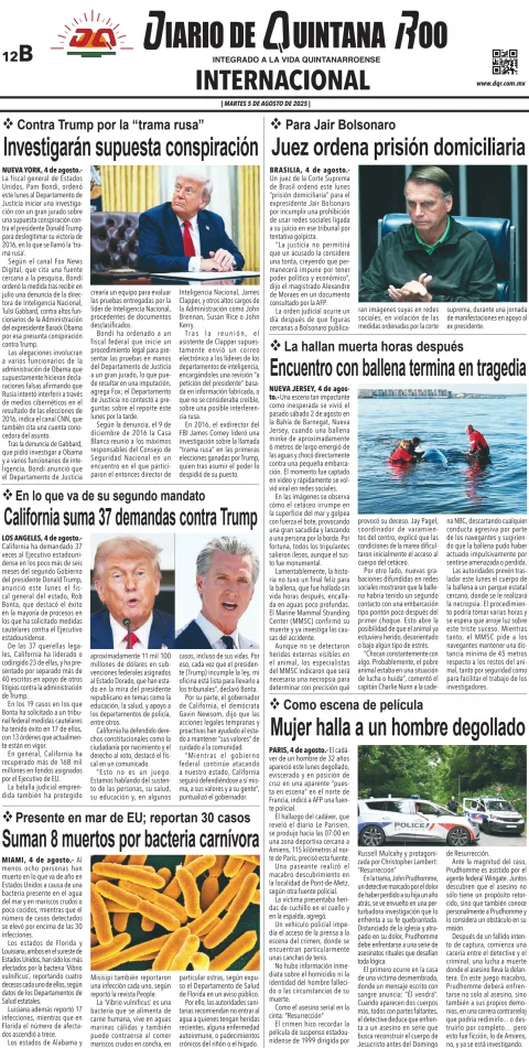 Portada de Diario de Quintana Roo (contra Portada)