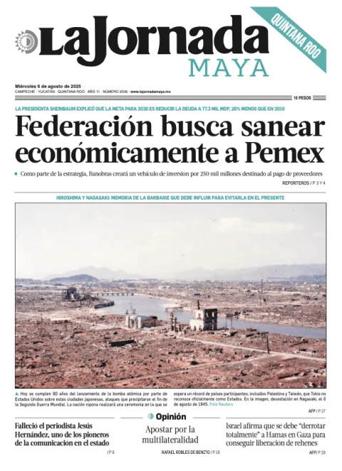 Portada de La Jornada Maya Quintana Roo del miércoles, 6 de agosto de 2025