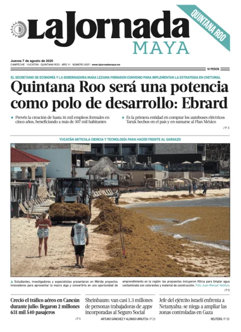 Portada de La Jornada Maya Quintana Roo del jueves, 7 de agosto de 2025