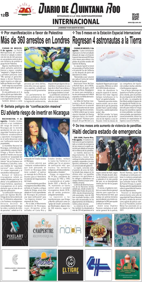 Portada de Diario de Quintana Roo (contra Portada)