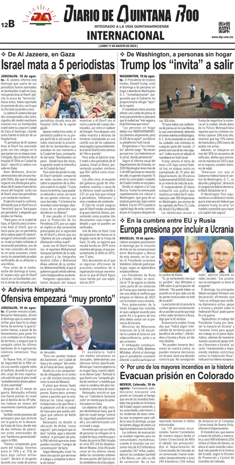 Portada de Diario de Quintana Roo (contra Portada)