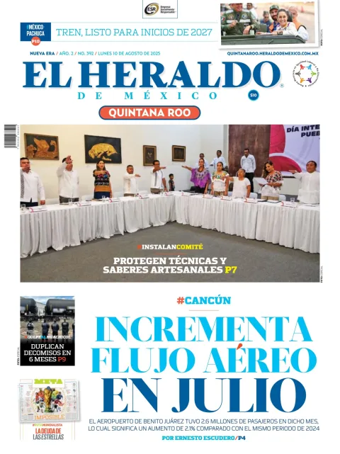Portada de El Heraldo de Mexico - Quintana Roo del lunes, 11 de agosto de 2025