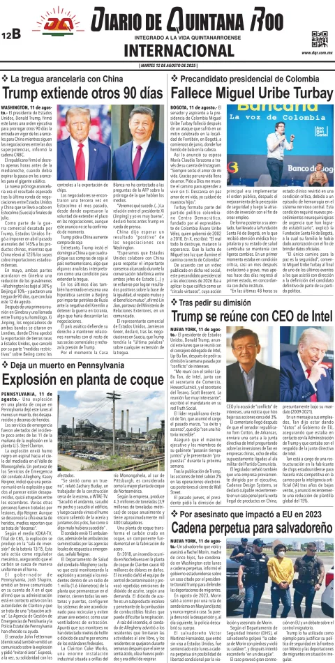 Portada de Diario de Quintana Roo (contra Portada)