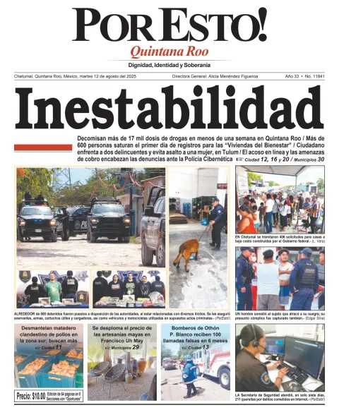 Portada de Por Esto (quintana Roo Chetumal) del martes, 12 de agosto de 2025