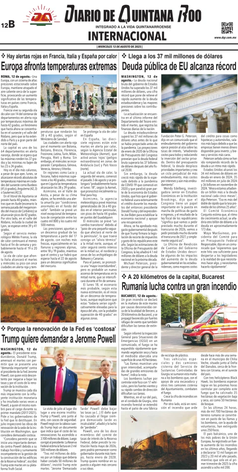 Portada de Diario de Quintana Roo (contra Portada)