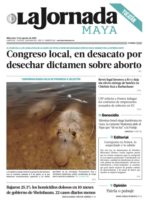 Portada de La Jornada Maya Yucatán del miércoles, 13 de agosto de 2025