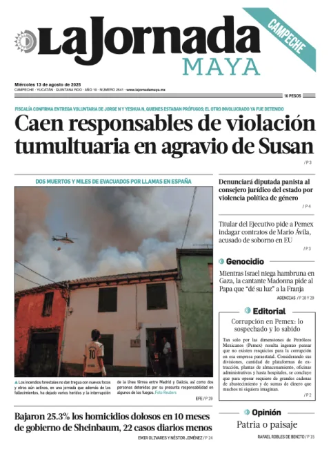 Portada de La Jornada Maya Campeche del miércoles, 13 de agosto de 2025