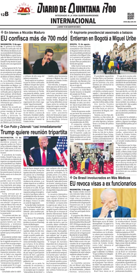 Portada de Diario de Quintana Roo (contra Portada)