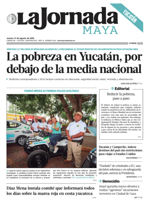 Portada de La Jornada Maya Yucatán del jueves, 14 de agosto de 2025