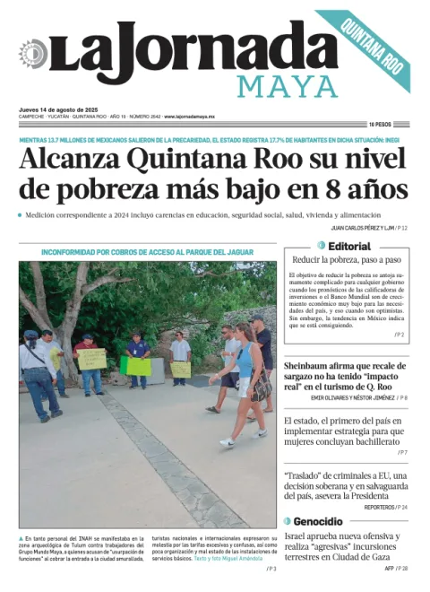 Portada de La Jornada Maya Quintana Roo del jueves, 14 de agosto de 2025