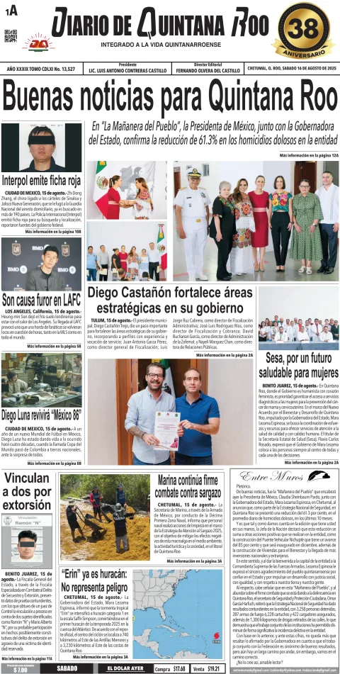 Portada de Diario de Quintana Roo (portada)