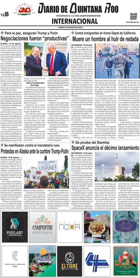 Portada de Diario de Quintana Roo (contra Portada)