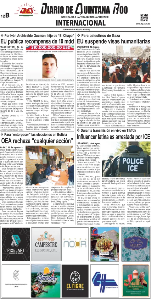 Portada de Diario de Quintana Roo (contra Portada)