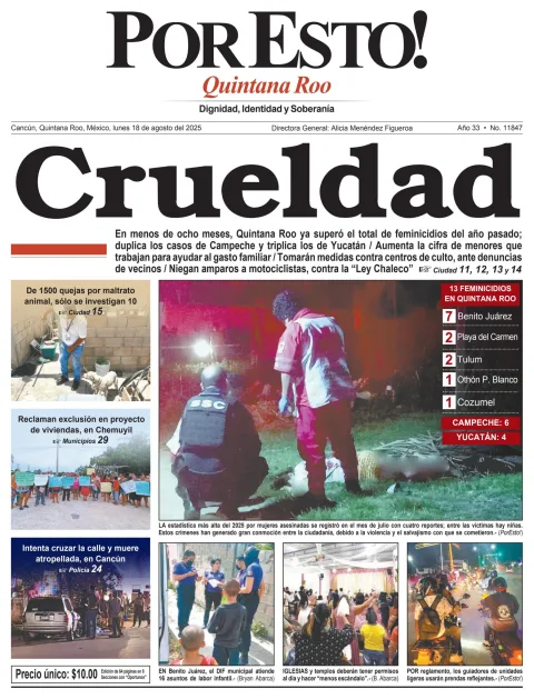 Portada de Por Esto (quintana Roo Cancun) del lunes, 18 de agosto de 2025