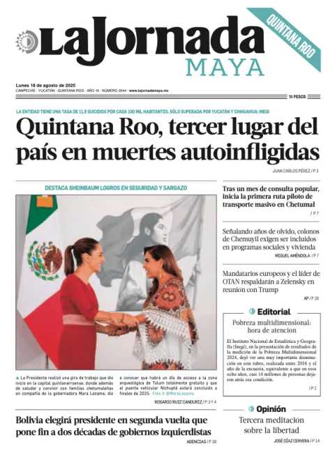 Portada de La Jornada Maya Quintana Roo del lunes, 18 de agosto de 2025