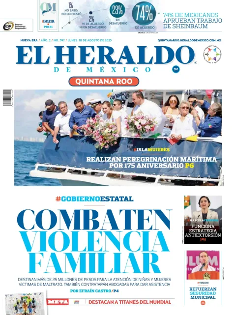 Portada de El Heraldo de Mexico - Quintana Roo del lunes, 18 de agosto de 2025