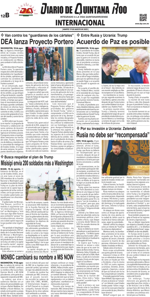 Portada de Diario de Quintana Roo (contra Portada)