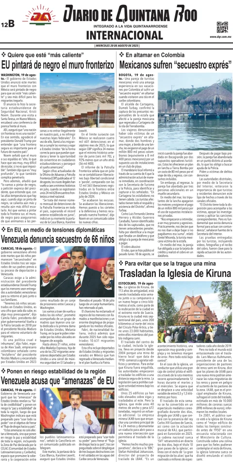 Portada de Diario de Quintana Roo (contra Portada)