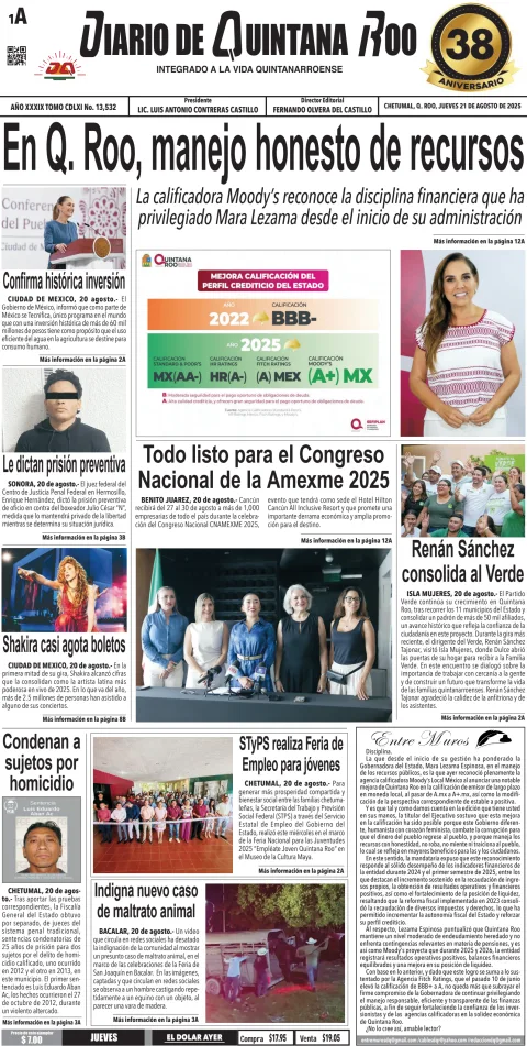 Portada de Diario de Quintana Roo (portada)
