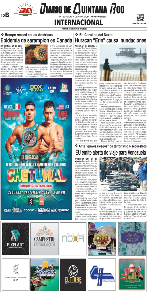 Portada de Diario de Quintana Roo (contra Portada)