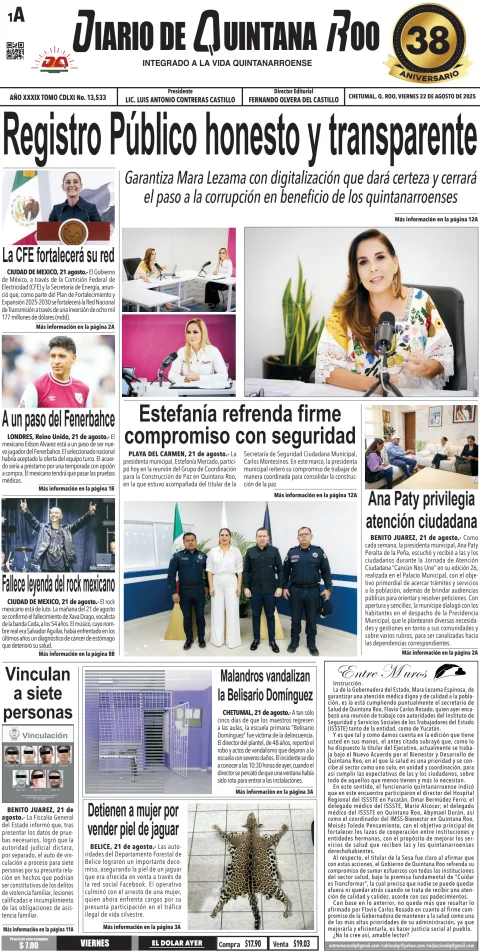 Portada de Diario de Quintana Roo (portada)