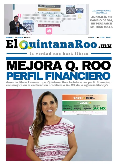 Portada de El Quintana Roo (portada) del jueves, 21 de agosto de 2025