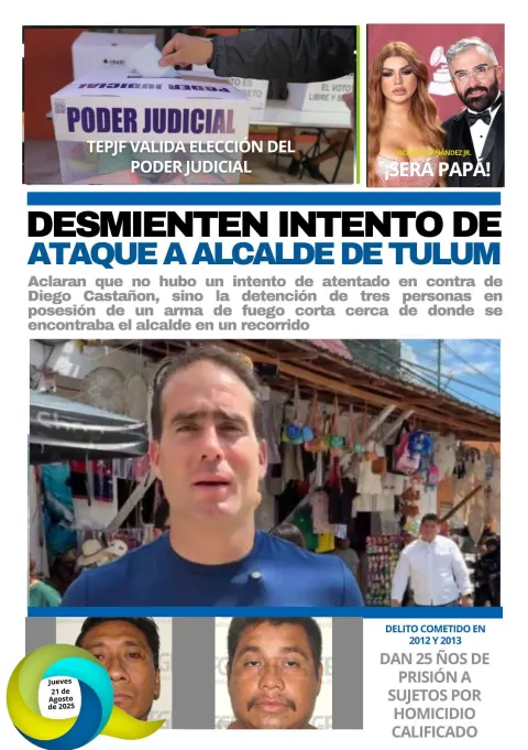 Portada de El Quintana Roo (contraportada) del jueves, 21 de agosto de 2025