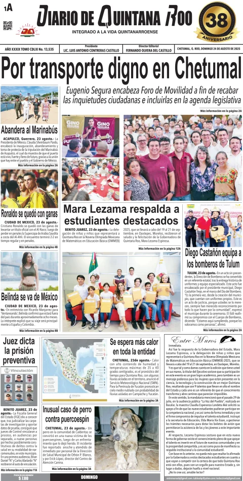Portada de Diario de Quintana Roo (portada)