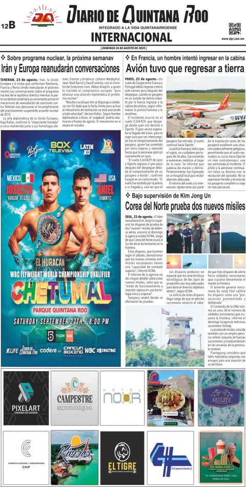 Portada de Diario de Quintana Roo (contra Portada)