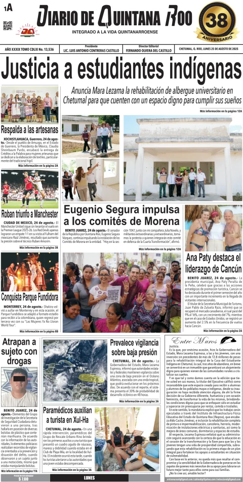 Portada de Diario de Quintana Roo (portada)