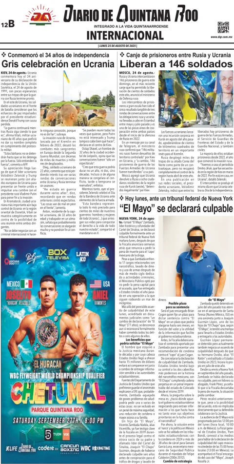Portada de Diario de Quintana Roo (contra Portada)