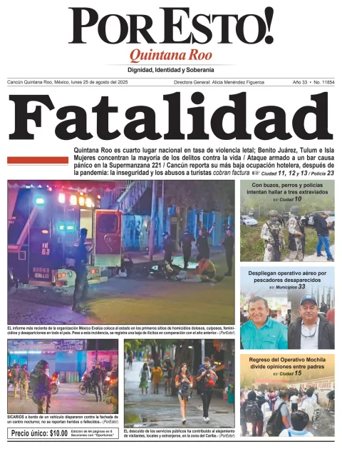 Portada de Por Esto (quintana Roo Cancun) del lunes, 25 de agosto de 2025