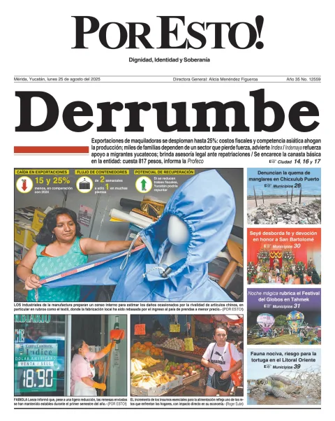 Portada de Por Esto (merida, Yucatan) del lunes, 25 de agosto de 2025
