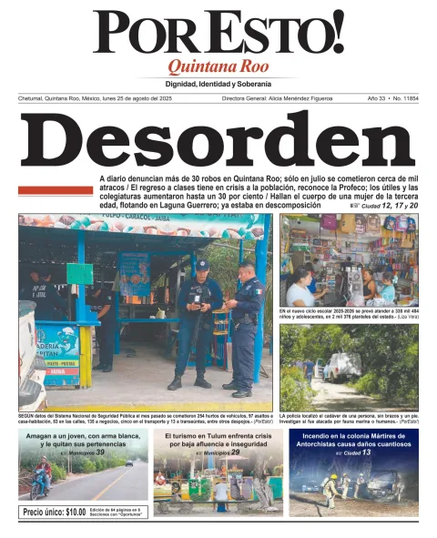 Portada de Por Esto (quintana Roo Chetumal) del lunes, 25 de agosto de 2025