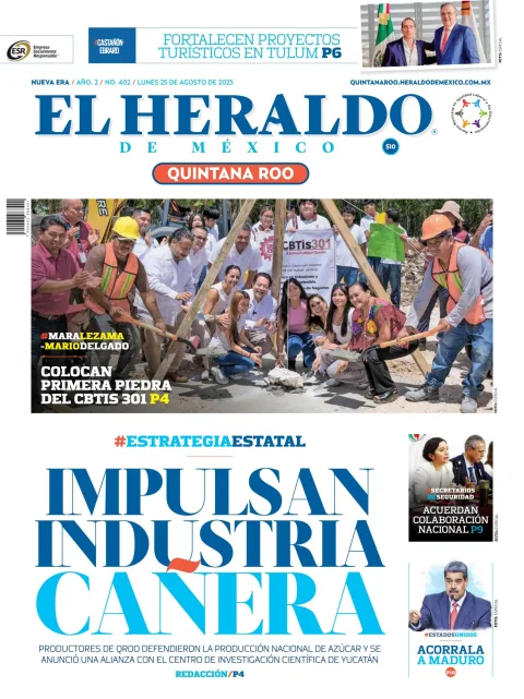 Portada de El Heraldo de Mexico - Quintana Roo del lunes, 25 de agosto de 2025