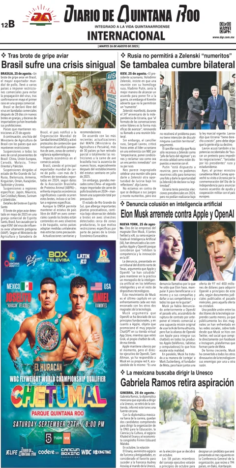 Portada de Diario de Quintana Roo (contra Portada)