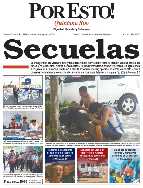 Portada de Por Esto (quintana Roo Cancun) del martes, 26 de agosto de 2025