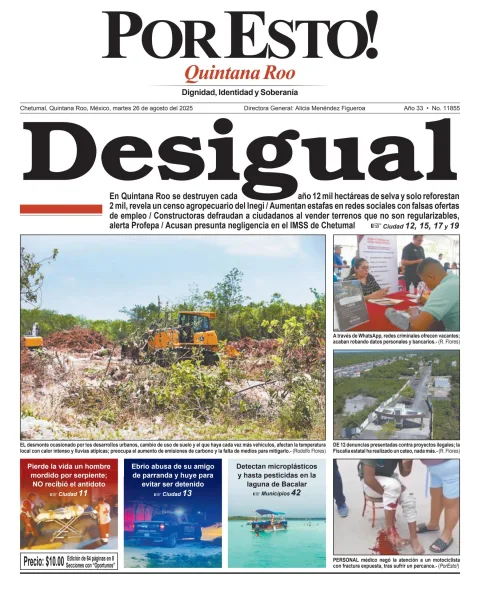 Portada de Por Esto (quintana Roo Chetumal) del martes, 26 de agosto de 2025