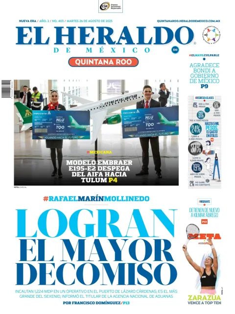 Portada de El Heraldo de Mexico - Quintana Roo del martes, 26 de agosto de 2025
