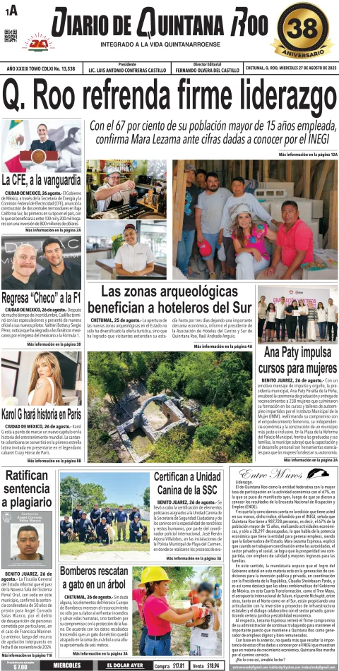 Portada de Diario de Quintana Roo (portada)