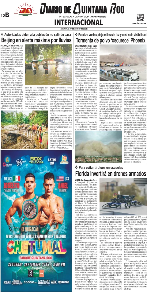 Portada de Diario de Quintana Roo (contra Portada)